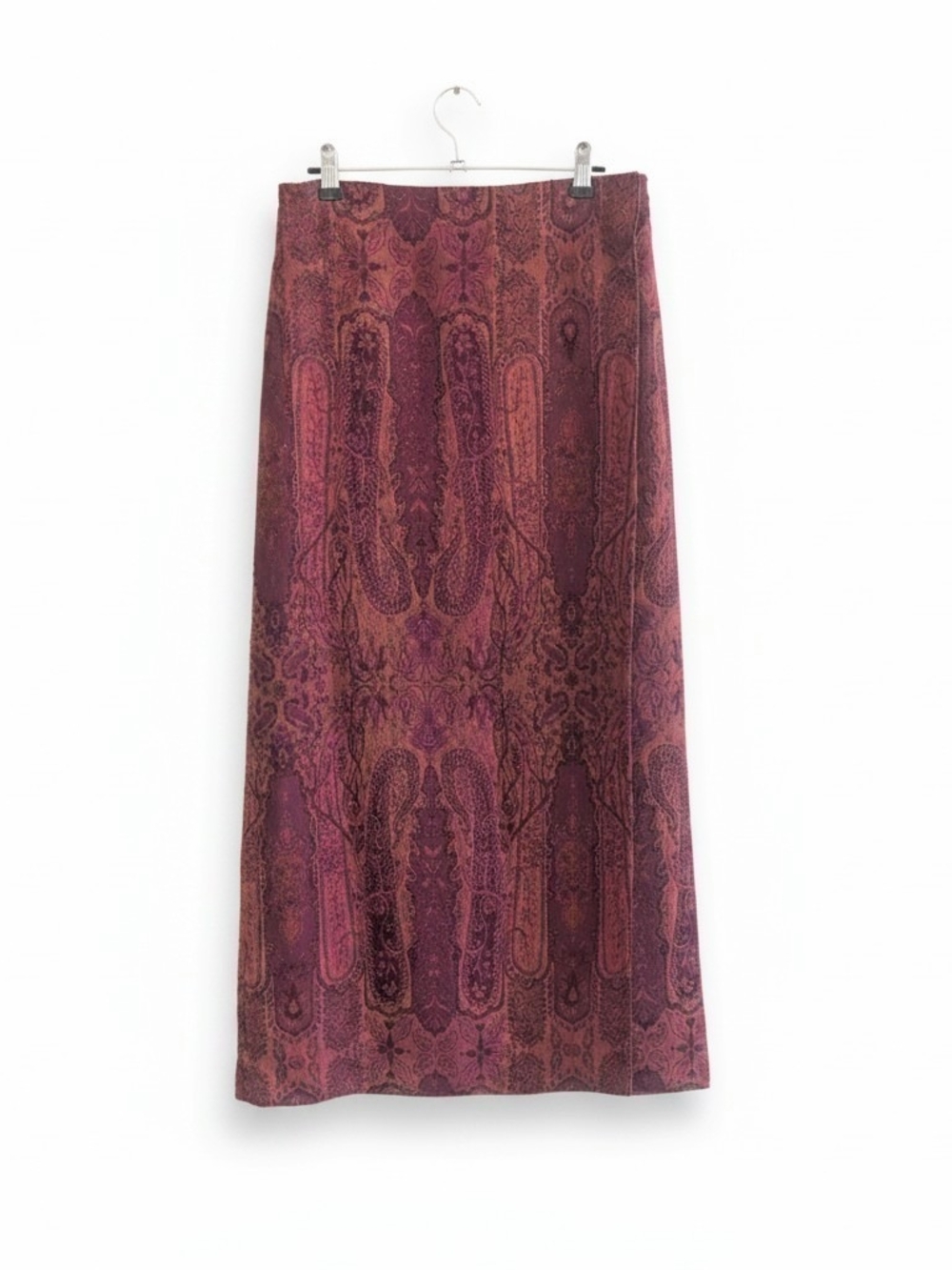 VTG Dana Buchman 100% Wool Paisley Wrap Midi Skirt Red Jacquard 8